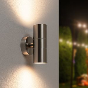 Jasmin dimbare LED Wandlamp - 4000K neutraal wit - GU10 - Rond - Up & Down light - RVS - IP44 voor buiten