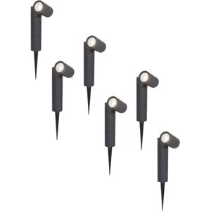 6x Pinero dimbare LED prikspots - GU10 6000K daglicht wit - Kantelbaar - Tuinspot - Pinspot - IP65 voor buiten - Zwart