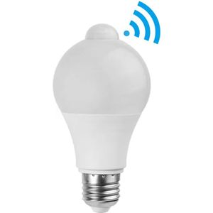 E27 LED lamp - Frosted - 6 Watt - Niet dimbaar - 6500K daglicht wit - 480 Lumen met 25.000 branduren - Incl. Bewegings- en  schemersensor