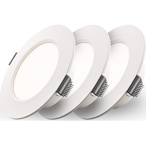 Set van 3 Georgia LED platte Inbouwspots wit - inbouwdiepte 25mm - 6W 490lm - Rond - 4000K Neutraal Wit - Ø120 mm - IP20 voor binnen