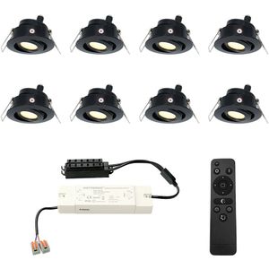 Sienna - 8x inbouwspots veranda – Dimbaar LED - Complete set met afstandsbediening – Kantelbaar – Plug & Play - 12 Volt 3 watt - 2700K 200 lumen - IP44 - Zwart