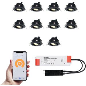 Sienna - 10x Smart inbouwspots veranda – Complete Set – Wifi & Bluetooth - Plug & Play - Kantelbaar - IP44 – LED 2700K warm wit - 200 lumen - 12 volt - 3 Watt - Black