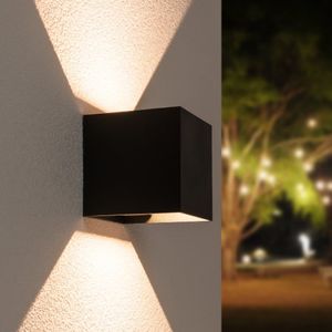 Kansas - Dimbare LED wandlamp kubus - 7 Watt - 3000K warm wit - Up & Down light - IP65 waterdicht - Zwart - Wandverlichting voor binnen en buiten