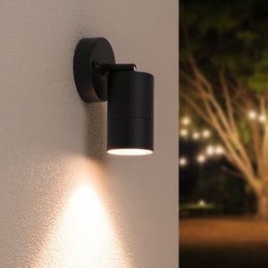 Lago kantelbare wandlamp - Dimbaar - IP44 - Exclusief GU10 - Spotlight voor binnen en buiten - Geschikt als wandspot en plafondspot - Zwart