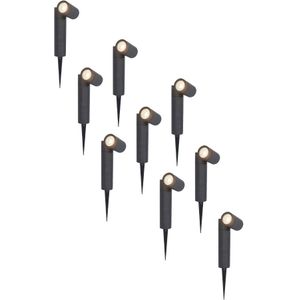 9x Pinero dimbare LED prikspots - GU10 4000K neutraal wit - Kantelbaar - Tuinspot - Pinspot - IP65 voor buiten - Zwart