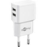 USB-A adapter - USB-A oplader - CEE 7/16 - USB-A adapter - 2 poorts - 2400mA - 12W - wit