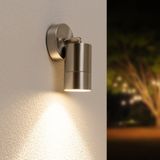 Lago kantelbare wandlamp - Dimbaar - IP44 - Incl. 4000K neutraal wit GU10 spotje - Spotlight voor binnen en buiten - Geschikt als wandspot en plafondspot - RVS