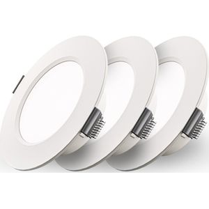 Set van 3 Georgia LED platte Inbouwspots wit - inbouwdiepte 25mm - 6W 490lm - Rond - 6500K Daglicht Wit - Ø120 mm - IP20 voor binnen