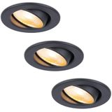 3x Malta - LED inbouwspots badkamer - zwart - IP44 - 5W - 1800-2700K dim to warm - dimbaar - 5 jaar garantie