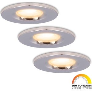 Set van 3 stuks dimbare LED inbouwspot chroom Venezia 6 Watt 2200-2700K IP65 - Dim to warm