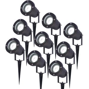 Set van 9 LED Prikspots - 6000K Daglicht wit - Kantelbaar - IP44 Vochtbestendig - Aluminium - Tuinspot - Geschikt voor in de tuin - Zwart - 3 jaar garantie