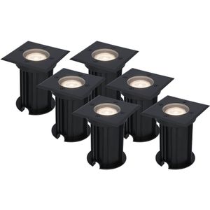 6x Ramsay dimbare LED grondspot - Vierkant - Zwart - 4000K neutraal wit - 5 Watt - IP67 straal waterdicht - 3 jaar garantie