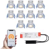 Milano - 10x Smart inbouwspots veranda – Complete Set – Wifi & Bluetooth - Plug & Play - IP65 – LED 2700K warm wit - 200 lumen - 12 volt - 3 Watt - RVS