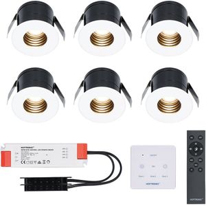 6x Betty witte LED Inbouwspots complete set met muurdimmer - 12V - 3 Watt - Veranda verlichting - voor buiten - 2700K warm wit