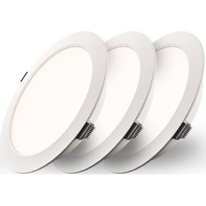 Set van 3 Georgia LED platte Inbouwspots wit - inbouwdiepte 25mm - 12W 1160lm - Rond - 4000K Neutraal Wit - Ø170 mm - IP20 voor binnen