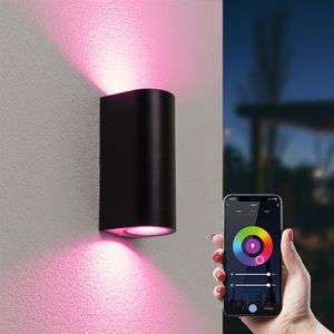 Douglas smart wandlamp - wandspot - RGBWW - WiFi & Bluetooth - 2 lichten - GU10 - Plafondspot - Modern - Google assistant & Amazon Alexa - IP65 - Zwart