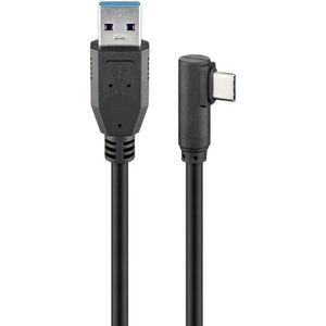 USB-C haaks (links/rechts) naar USB-A kabel - USB3.0 - tot 0,9A / zwart - 2 meter