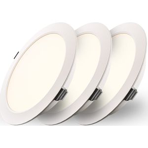 Set van 3 Georgia LED platte Inbouwspots wit - inbouwdiepte 25mm - 18W 1820lm - Rond - 2700K warm Wit - Ø220 mm - IP20 voor binnen