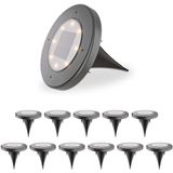 Ellis 12x Solar grondspots - 8 LEDs - 3000K warmwit licht - IP65 waterdicht - Incl. schemerschakelaar - Zwart