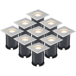 9x Dimbare LED grondspot - Vierkant - RVS - 2700K warm wit - 5 Watt - IP65 straal waterdicht - 3 jaar garantie