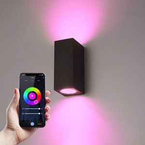 Selma WiFi & Bluetooth dimbare LED wandlamp - Google Home en Amazon Alexa - Up & Down light - IP65 - Incl. 2x RGBWW GU10 spots - Zwart