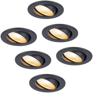 6x Malta - LED inbouwspots badkamer - zwart - IP44 - 5W - 1800-2700K dim to warm - dimbaar - 5 jaar garantie