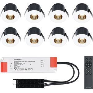 8x Betty witte LED Inbouwspots complete set - Dimbaar - 12V - 3 Watt - Veranda verlichting - voor binnen en buiten - 2700K warm wit