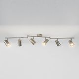 Riga LED Plafondlamp 6 spots RVS - Draaibaar en Dimbaar - 6 lichts  - GU10 fitting - Plafondspot woonkamer en gang - Opbouw spots verlichting