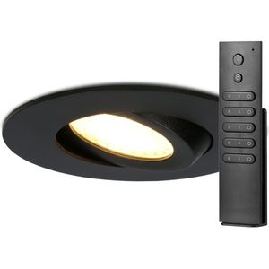 Set van 16 stuks LED inbouwspots Napels IP65 8 Watt 2700K dimbaar 360° kantelbaar zwart incl. afstandsbediening