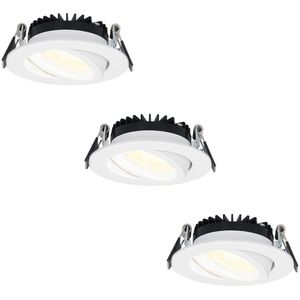 Set van 3 dimbare LED inbouwspots Rome - Wit - 6 Watt - Kantelbaar - 2700K warm wit - IP44 - Geringe inbouwdiepte