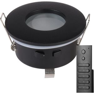 Set van 14 stuks dimbare LED inbouwspots Porto met 5 Watt spot IP44 Zwart incl. afstandsbediening