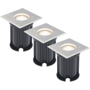 3x Dimbare LED grondspot - Vierkant - RVS - 4000K neutraal wit - 5 Watt - IP65 straal waterdicht - 3 jaar garantie