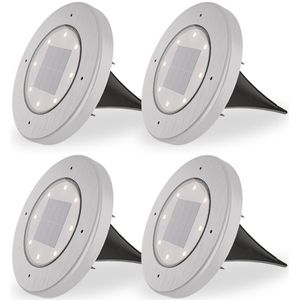 Ellis 4x Solar grondspots - 8 LEDs - 3000K warmwit licht - IP65 waterdicht - Incl. schemerschakelaar - RVS