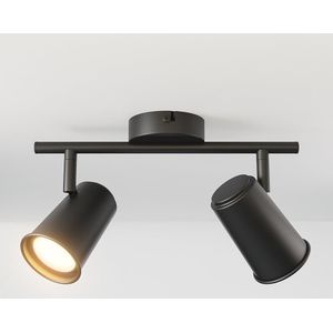 Riga LED Plafondlamp 2 spots - Draaibaar en Dimbaar - Dubbel 2 lichts - GU10 fitting - Plafondspot woonkamer en gang - Opbouwspot verlichting - Zwart