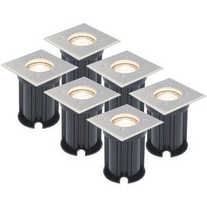 6x Dimbare LED grondspot - Vierkant - RVS - 2700K warm wit - 5 Watt - IP65 straal waterdicht - 2 jaar garantie