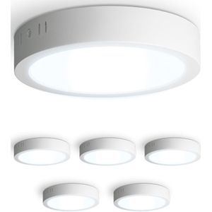 Set van 6 Indiana opbouwspots rond - 12 Watt 1160 Lumen - Wit - 6500K daglicht wit- LED downlight - IP20 stofdicht - 160mm