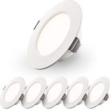 Set van 6 Georgia LED platte Inbouwspots wit - inbouwdiepte 25mm - 3W 155lm - Rond - 4000K Neutraal Wit - Ø100 mm - IP20 voor binnen