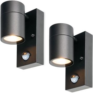 2-Pack Mason wandlampen - Zwart - Bewegingsmelder en schemerschakelaar - IP44 spatwaterdicht - Spotlight voor binnen en buiten - Exclusief GU10 lichtbron