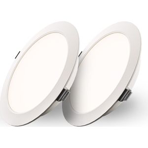 Set van 2 Georgia LED platte Inbouwspots wit - inbouwdiepte 25mm - 9W 820lm - Rond - 4000K Neutraal Wit - Ø145 mm - IP20 voor binnen