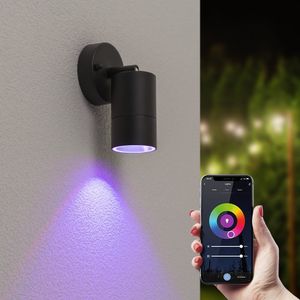 Lago kantelbare wandlamp - Smart - IP44 - Incl. RGBWW GU10 spotje - WiFi & Bluetooth - Spotlight voor binnen en buiten - Geschikt als wandspot en plafondspot - Zwart
