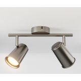 Riga LED Plafondlamp 2 spots RVS - Draaibaar en Dimbaar - 2 lichts Dubbel - GU10 2700K Warm wit - Plafondspot woonkamer en gang - Opbouwspot verlichting