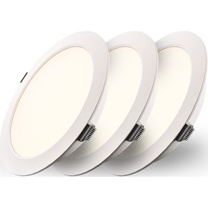 Set van 3 Georgia LED platte Inbouwspots wit - inbouwdiepte 25mm - 12W 1160lm - Rond - 2700K warm Wit - Ø170 mm - IP20 voor binnen