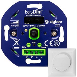 Inbouw smart LED dimmer PRO 0-200 Watt Fase afsnijding inclusief afdekraam en draaiknop 2 Jaar garantie ECO-DIM.07