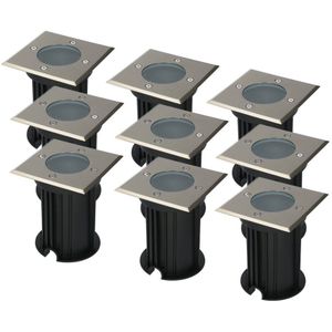 9x Ramsay dimbare LED Grondspot Vierkant  RVS excl. lichtbron IP67 straal waterdicht 3 jaar garantie