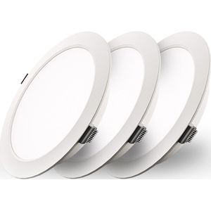 Set van 3 Georgia LED platte Inbouwspots wit - inbouwdiepte 25mm – 18W 1820lm - Rond - 6500K Daglicht Wit - Ø220 mm - IP20 voor binnen