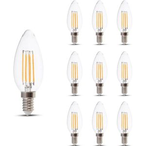 Set van 10 E14 LED Filament Lamp - 4 Watt & 400 Lumen - 3000K Warm witte lichtkleur - 300° stralingshoek - 20.000 branduren geschikt voor E14 fittingen