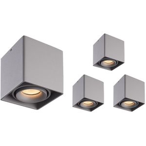 4x Dimbare LED opbouw plafondspot Esto Grijs incl. GU10 spot 5W 2700K IP20 kantelbaar