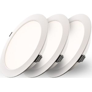 Set van 3 Georgia LED platte Inbouwspots wit - inbouwdiepte 25mm - 18W 1820lm - Rond - 4000K Neutraal Wit - Ø220 mm - IP20 voor binnen