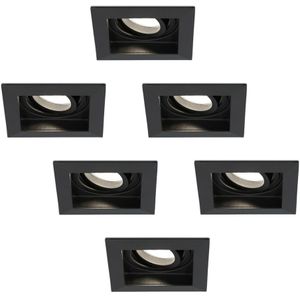 6x Durham dimbare LED inbouwspots - Kantelbaar - Vierkant - Verzonken - Zwart - 5W - GU10 - Plafondspots - 4000K neutraal licht - IP20