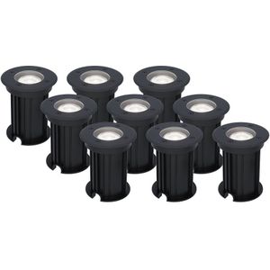 9x Maisy dimbare LED grondspot - Rond - Zwart - 6000K daglicht wit - 5 Watt - IP67 straal waterdicht - 3 jaar garantie